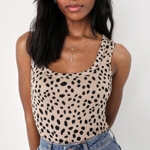 Fierce Essence Tan Animal Print Sleeveless Scoop Neck Bodysuit